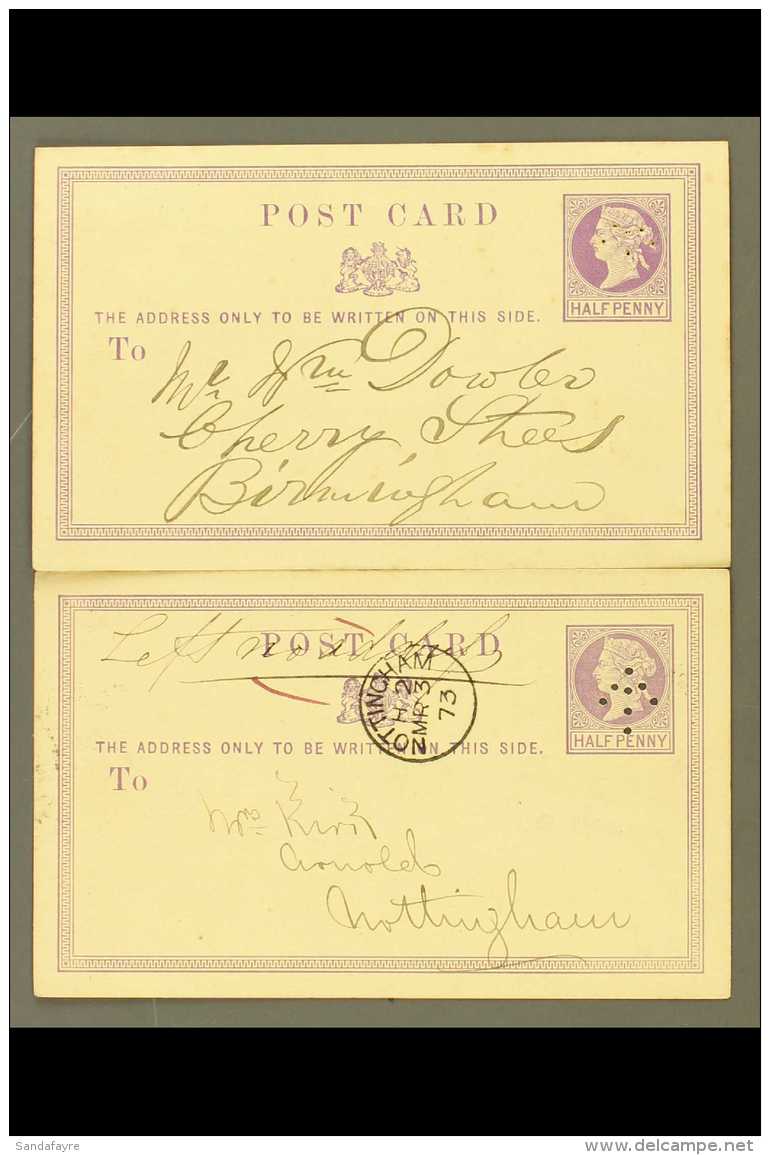 SLOPER MACHINE 1872 &frac12;d Postal Card Liverpool To Birmingham With Perforated Orb (uncancelled, Birmingham... - Other & Unclassified