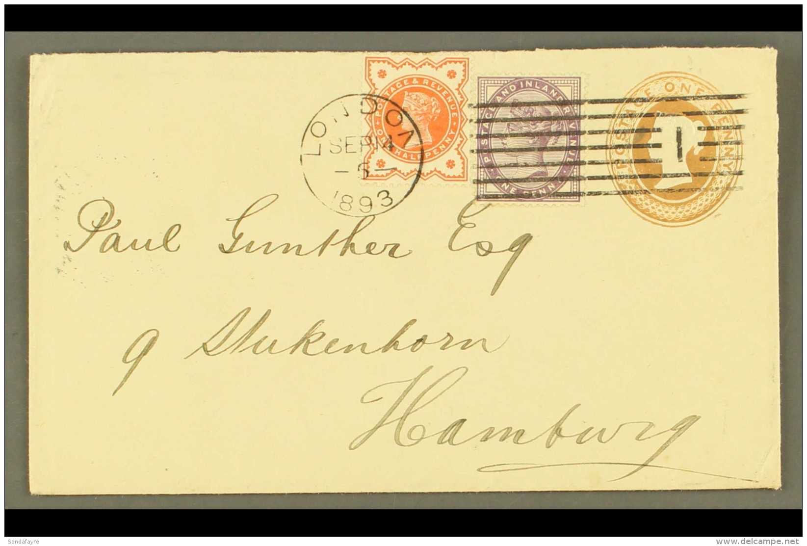 1893 HEY &amp; DOLPHIN TRIAL MACHINE CANCEL WITH STRAIGHT BARS (Sept 14th) 1d Stationery Envelope With Additional... - Autres & Non Classés