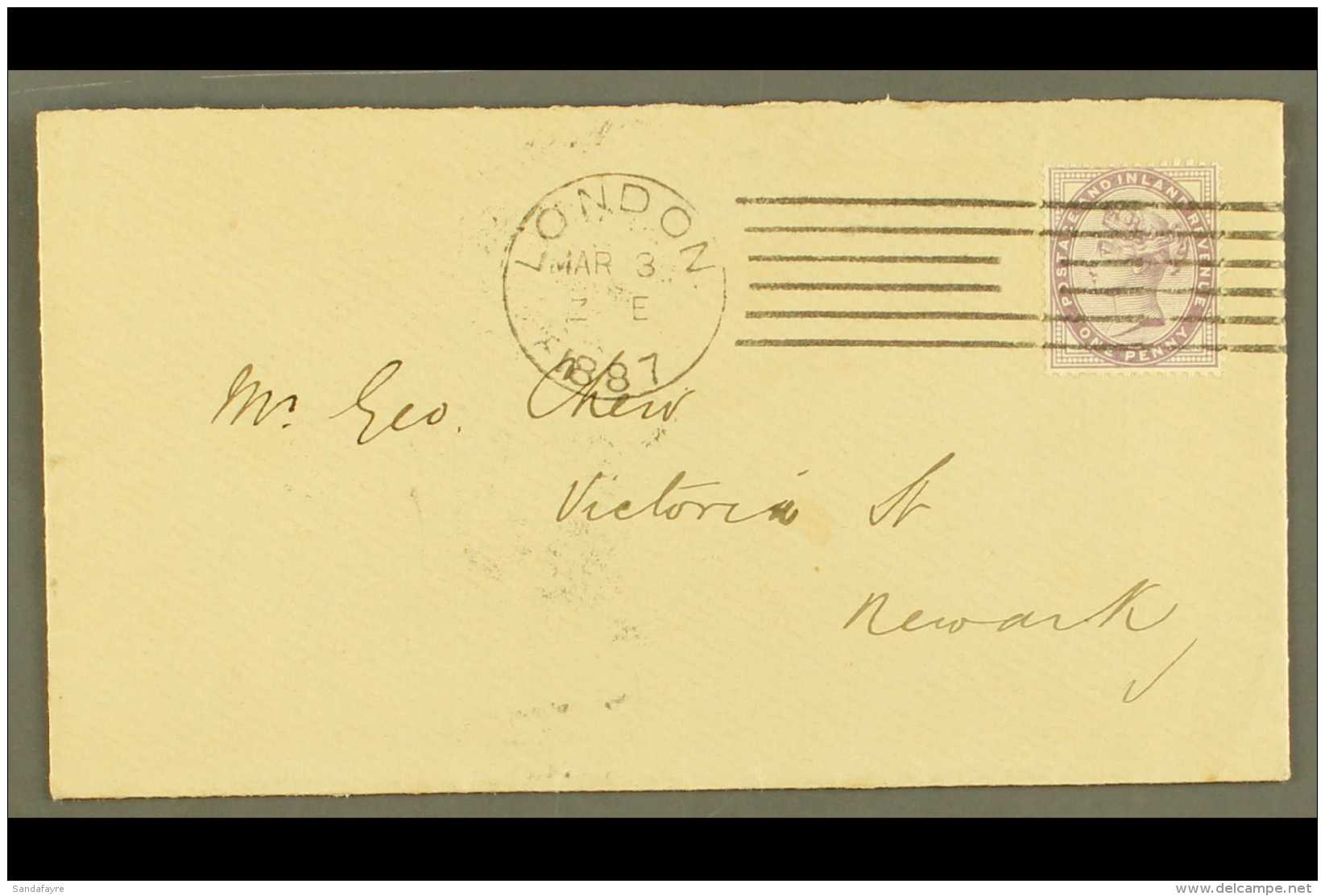 1887 ETHRIDGE MACHINE CANCEL (March) Envelope To Newark, Bearing 1d Lilac Tied By A Neat Upright Strike, Flap... - Autres & Non Classés