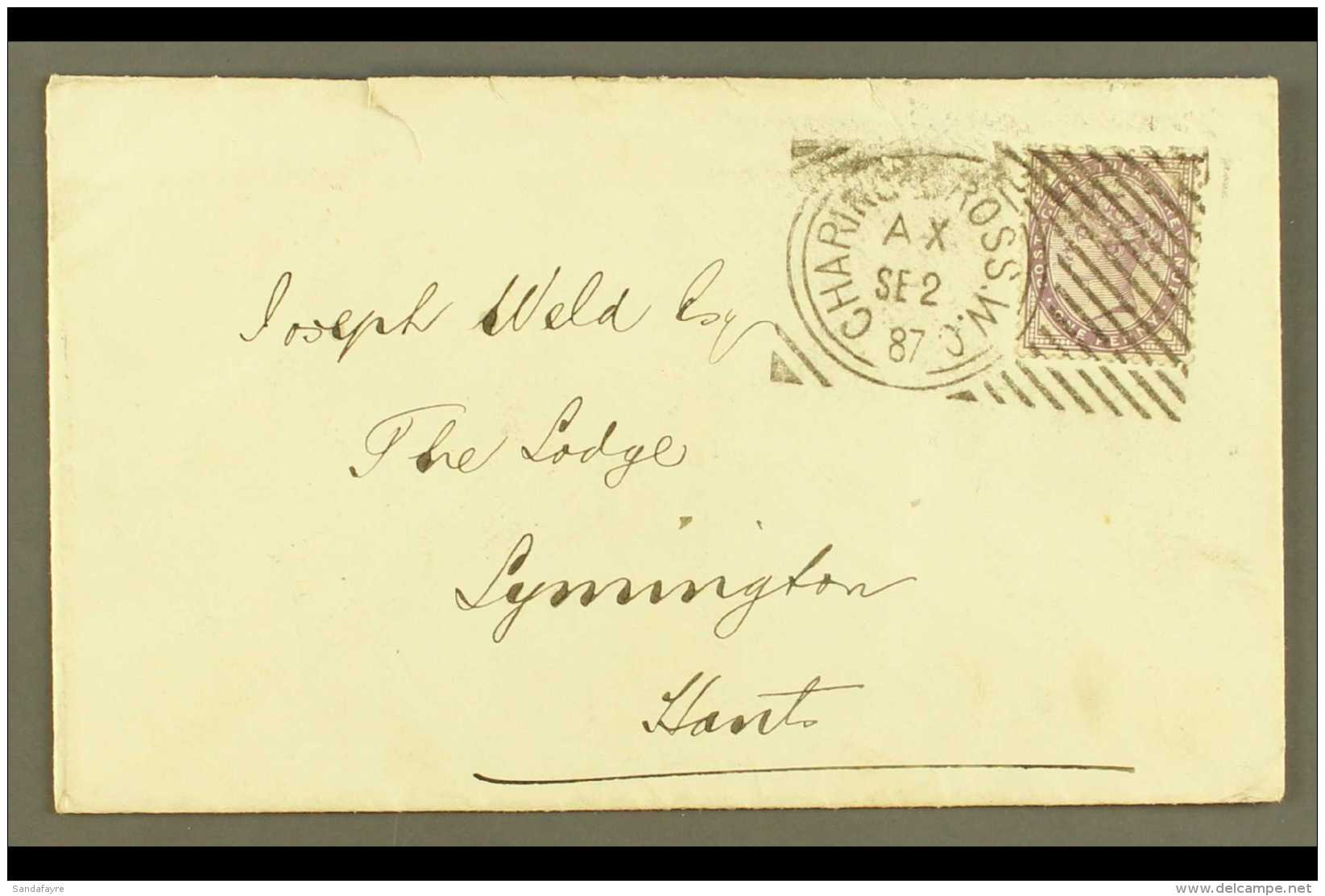 1887 CHARING CROSS HOSTER MACHINE CANCEL (Sept) Envelope With 1d Lilac, Good Upright Strike, A Little Rough Opened... - Autres & Non Classés