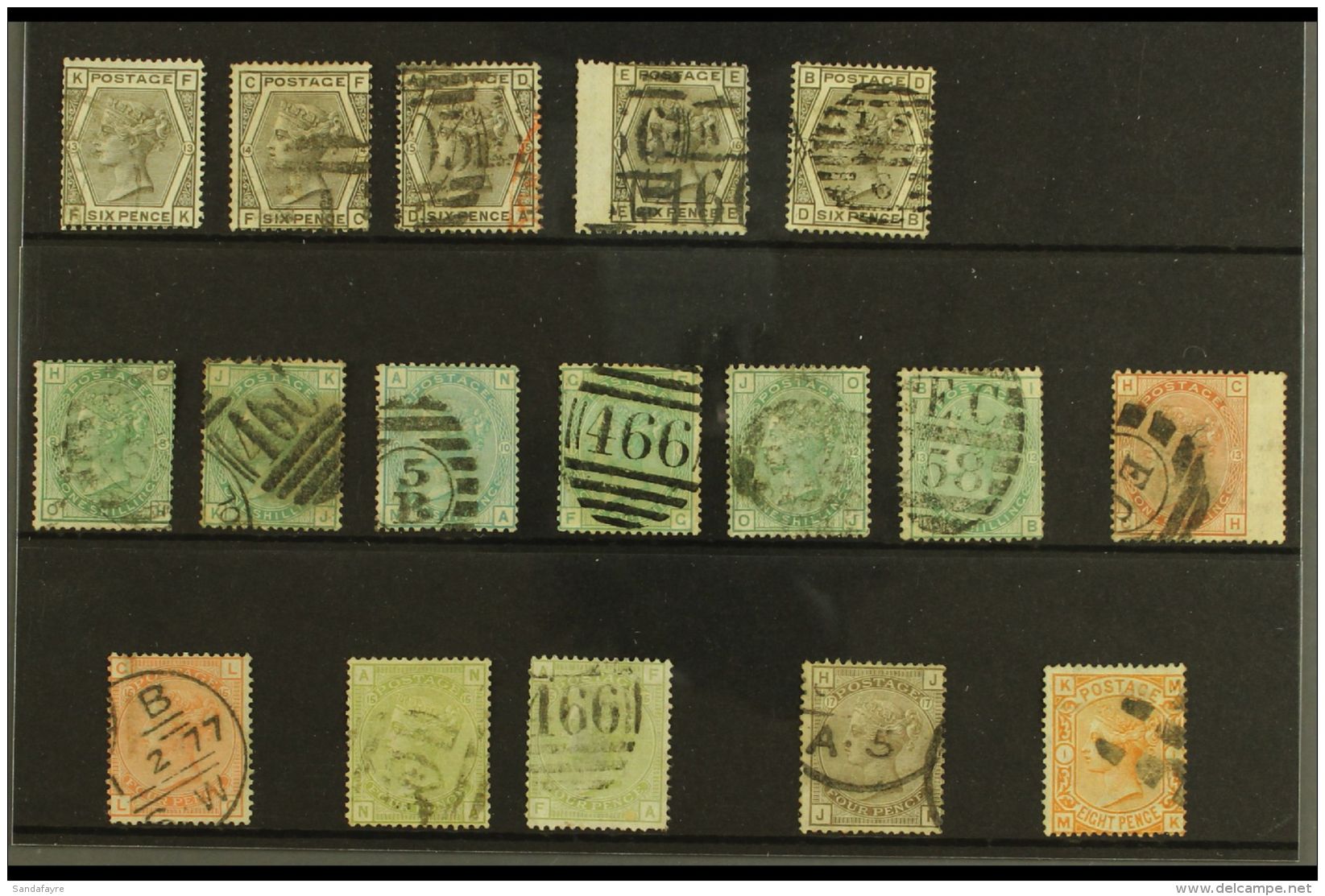 1873-80 USED LARGE CORNER LETTER SELECTION Presented On A Stock Card. Includes Spray Of Rose Watermarked 6d Grey... - Other & Unclassified