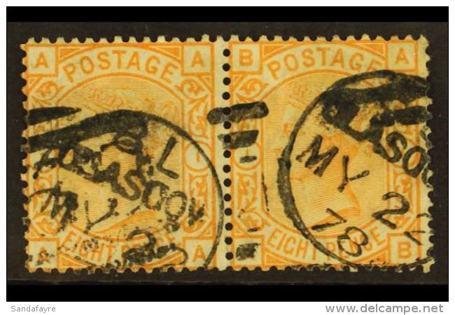 1873-80 8d Orange, Plate 1, SG 156, Used PAIR Bearing Twin Glasgow Cds, A Scarce Multiple (2 Stamps) For More... - Autres & Non Classés