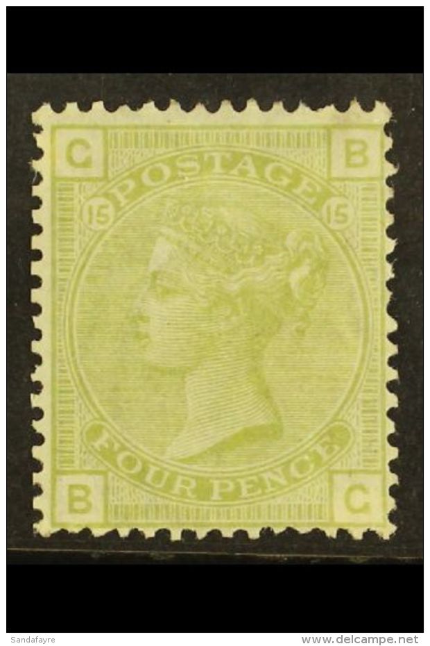 1873-80 4d Sage- Green Plate 15, Wmk Large Garter, SG 153, Lightly Hinged Mint, Shortish Perf At Right. A Lovely... - Other & Unclassified