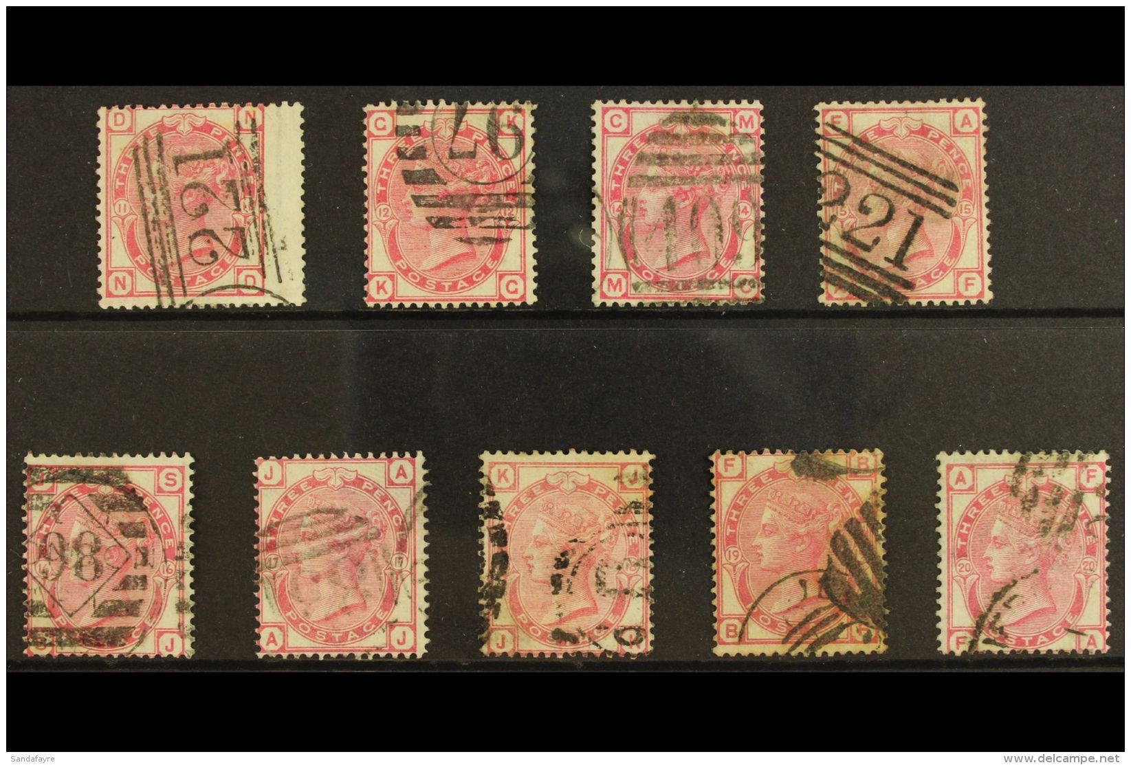 1873-80 3d Rose, SG 143, Complete Set Of Plate Numbers. Good To Fine Used (9 Stamps) For More Images, Please Visit... - Other & Unclassified