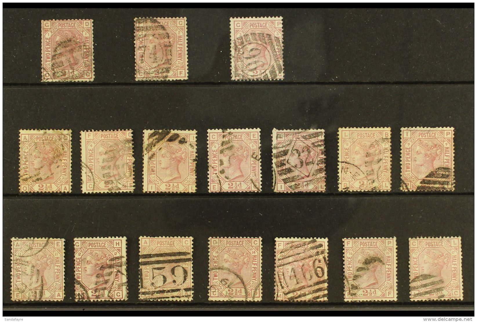 1873-80 2&frac12;d Rosy Mauve, SG 139 (Anchor Watermark) &amp; SG 141 (Orb Watermark) Complete Sets Of Plate... - Other & Unclassified