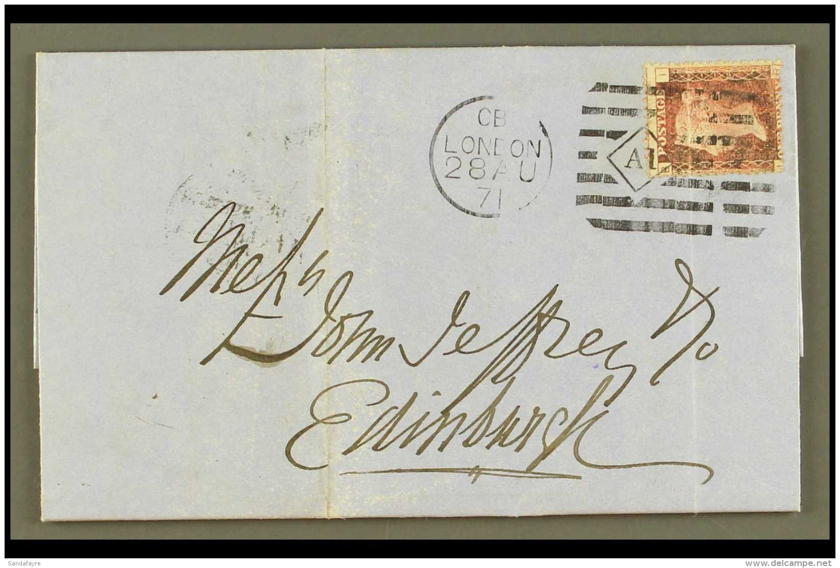 1871 AZEMAR MACHINE CANCEL (Aug) Entire To Edinburgh, With 1d Red Tied Good Cancel With Town Die Level. For More... - Sonstige & Ohne Zuordnung