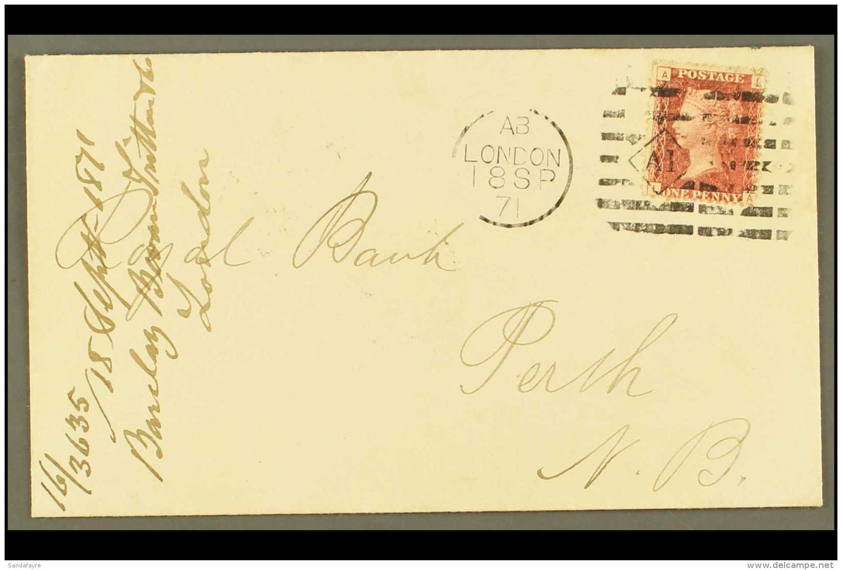 1871 AZEMAR MACHINE CANCEL (Sept) Envelope To Perth, With 1d Red Tied Fine Cancel With Town Die Level. For More... - Autres & Non Classés