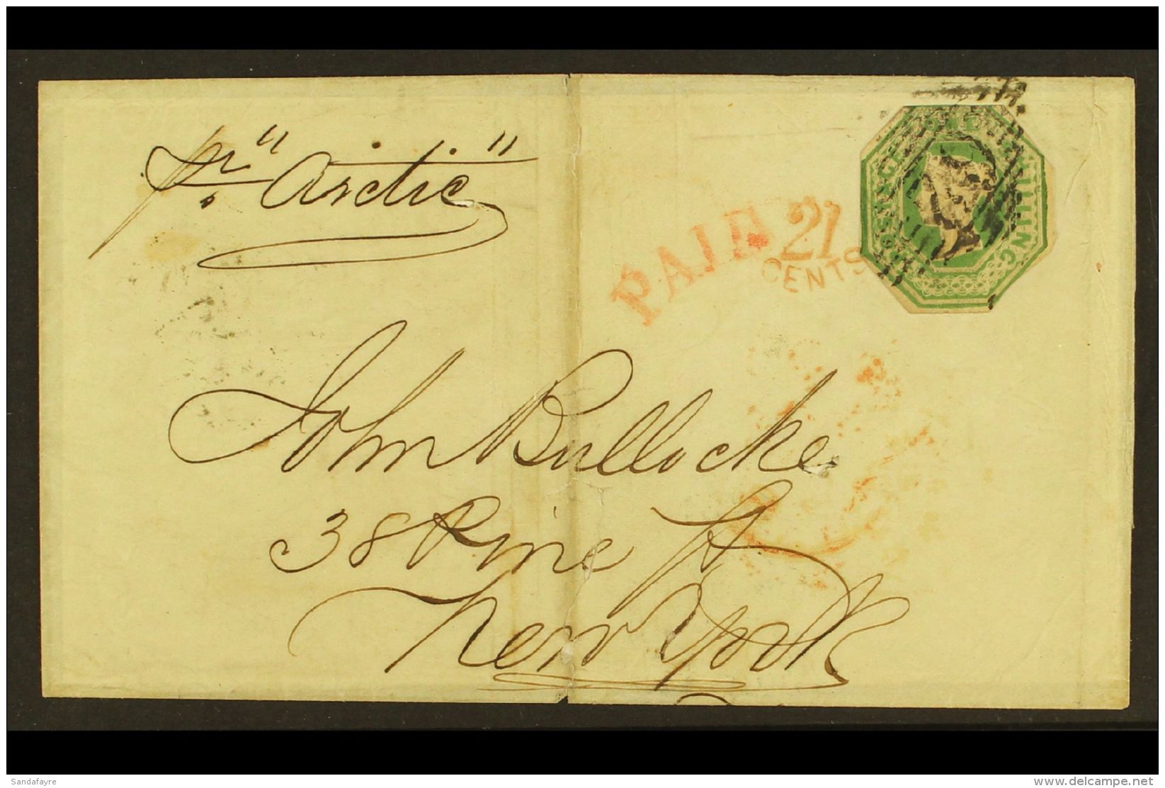 1861 (4 Oct) Letter Sheet From Dublin To New York Per "Arctic" Bearing A Cut To Shape Embossed 1s Green Stamp Tied... - Other & Unclassified