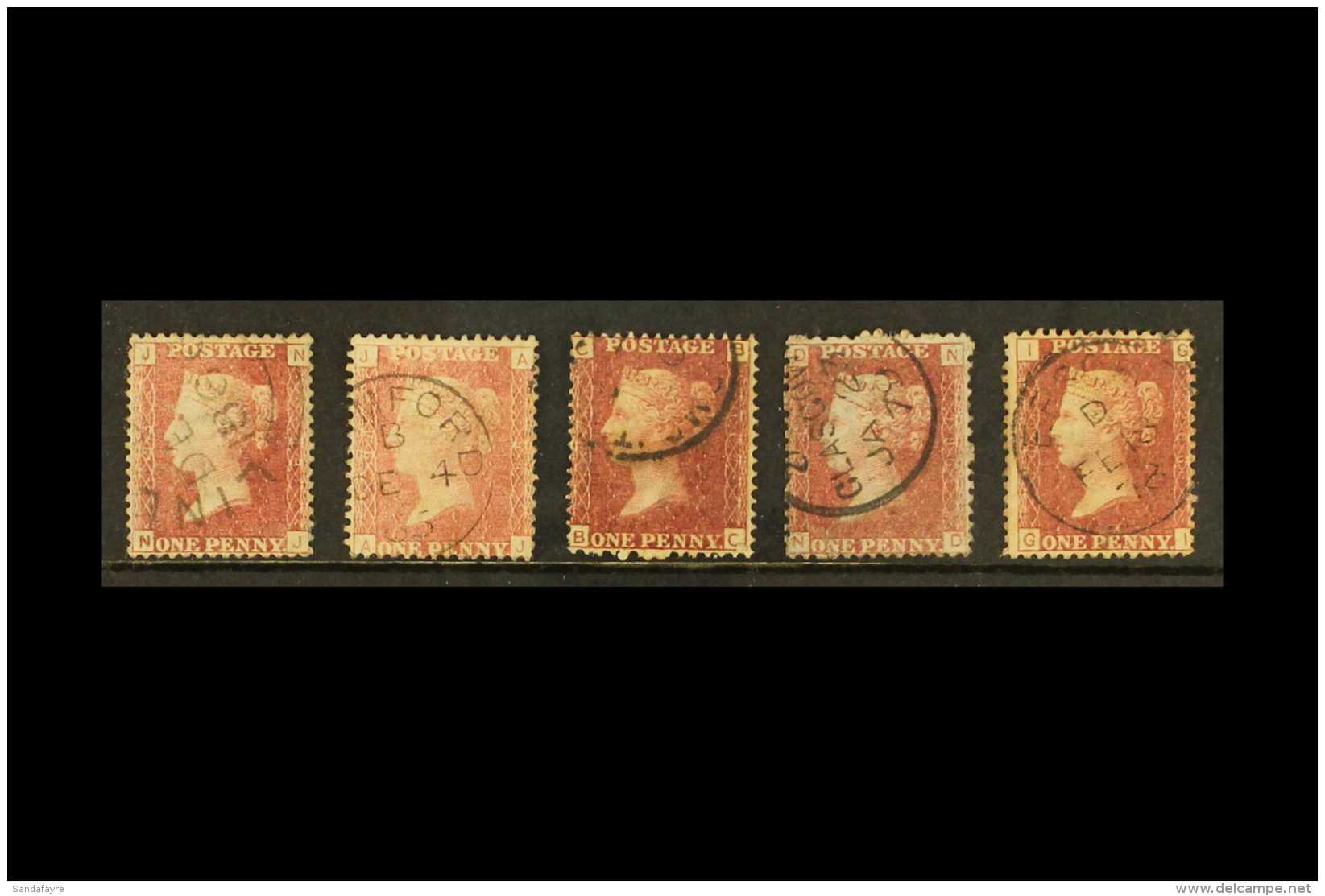 1858-79 1d Reds With Circular Cancels, Plates 93, 94, 167, 196 And 206, Mostly Good. (5 Stamps) For More Images,... - Andere & Zonder Classificatie