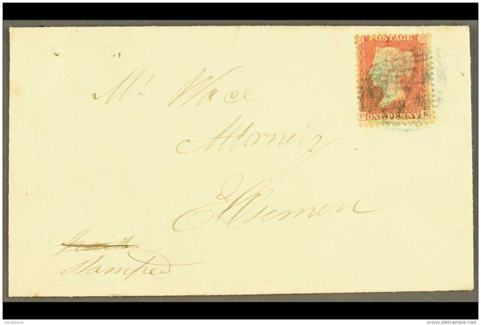 1857 (August) Ellesmere Local Cover Bearing 1d Red "stars" Tied By "274" (ELLESMERE) In BLUE. For More Images,... - Autres & Non Classés