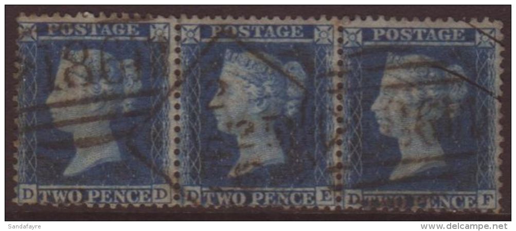1854 - 7 2d Blue Pl 6, Wmk Large Crown, Perf 14, SG 35, Fine Used Strip Of 3 With Irish Cancel. For More Images,... - Other & Unclassified