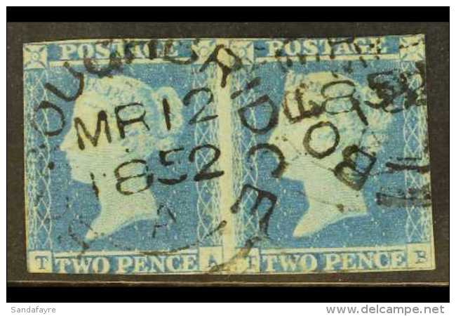 1841 2d Blue 'TA-TB' PAIR, Plate 4, Good Used With 'Boroughbridge MR 12 1852,' Cds Pmks On Both Stamps, Lovely... - Other & Unclassified