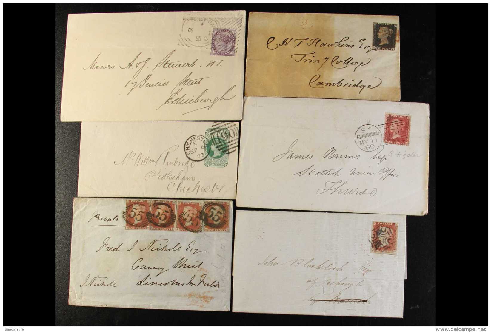 1840-1890 COVERS ACCUMULATION Bearing Mostly Line-engraved Stamps. Note 1840 1d Black (cut Close); 1841 1d Red... - Andere & Zonder Classificatie