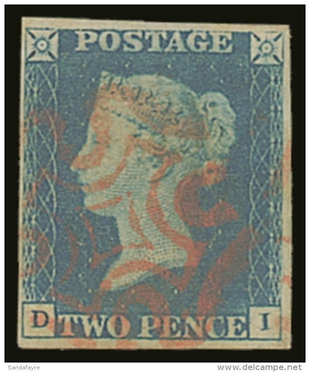1840 2d Pale Blue "D I" Plate I, SG 6, Very Fine Used With 4 Margins And Red MC Pmk. Pretty. For More Images,... - Sonstige & Ohne Zuordnung