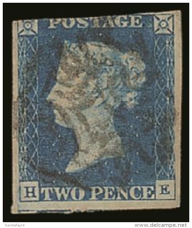 1840 2d Pale Blue, (H - E), Plate 2, SG 6, Fine Used With 3 Good To Huge Margins (cut Into At Top), Good Colour... - Autres & Non Classés
