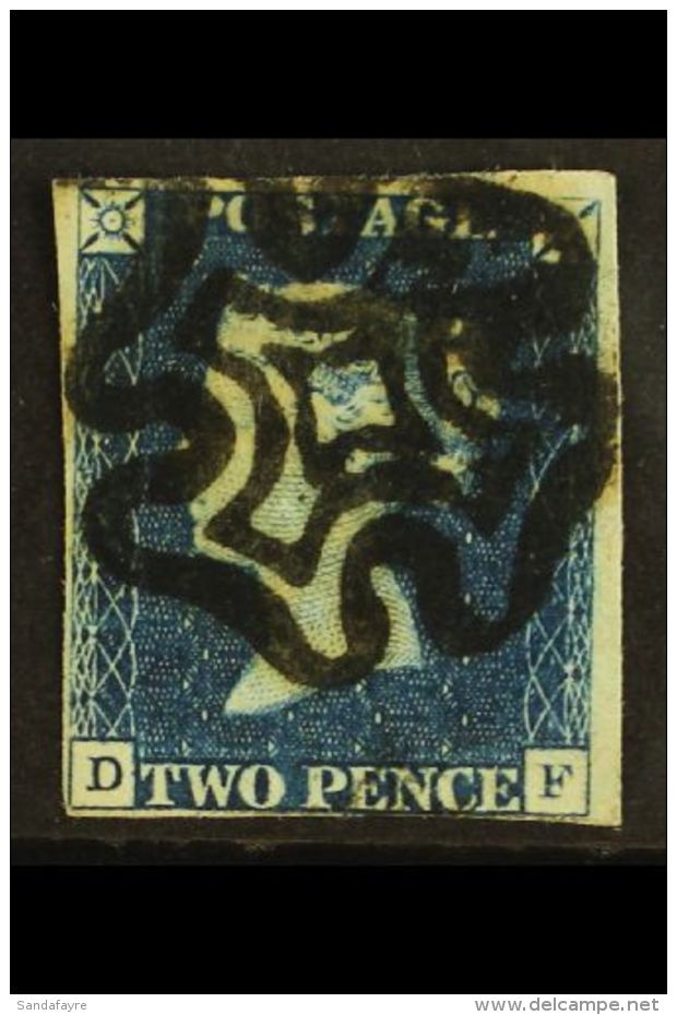 1840 2d Blue 'DF', Plate 1, SG 5, Four Margins (close But Not Touching At Base), Heavy Black Maltese Cross Cancel,... - Andere & Zonder Classificatie