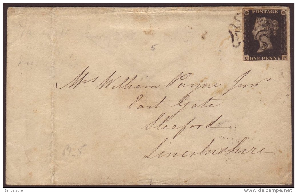 1841 Envelope (21 March) From Yarmouth To Lincolnshire Bearing 1d Intense Black, SG 1, 'CF' Plate 5 With 3 Good... - Zonder Classificatie