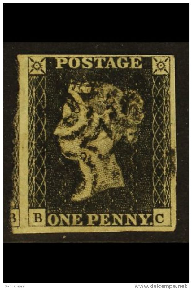 1840 1d Black, Lettered "BC", Plate 2, With Four Margins, Showing Portion Of Adjoining Stamp At Left, Light Black... - Non Classés