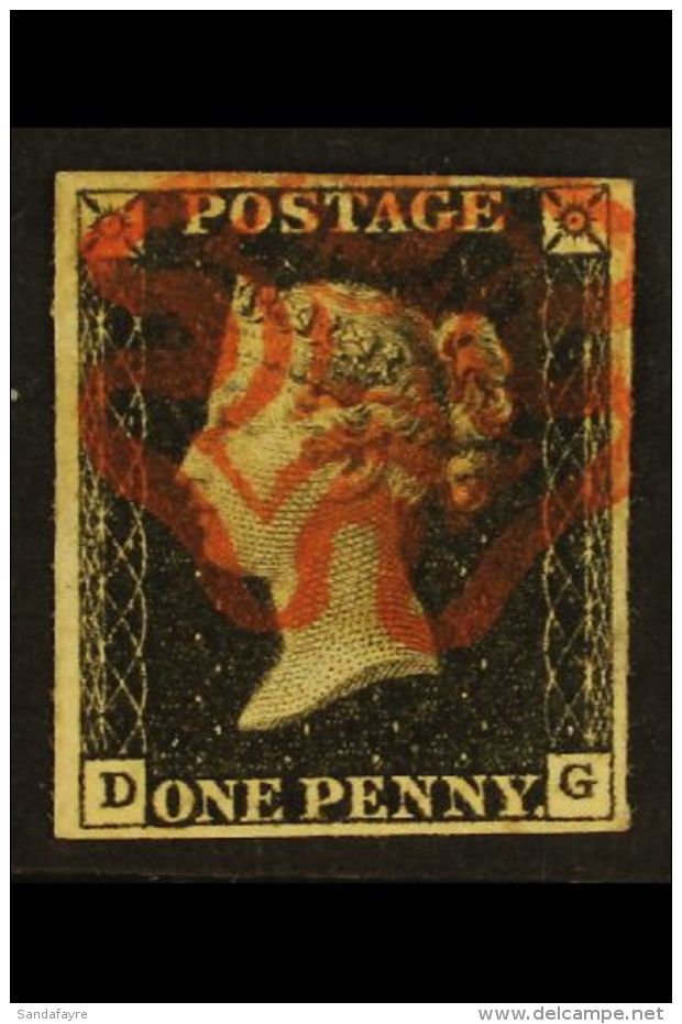 1840 1d Black, Lettered "DG", Plate 1A, Fine With Four Neat Margins And Crisp Red Maltese Cross Cancel.  For More... - Zonder Classificatie