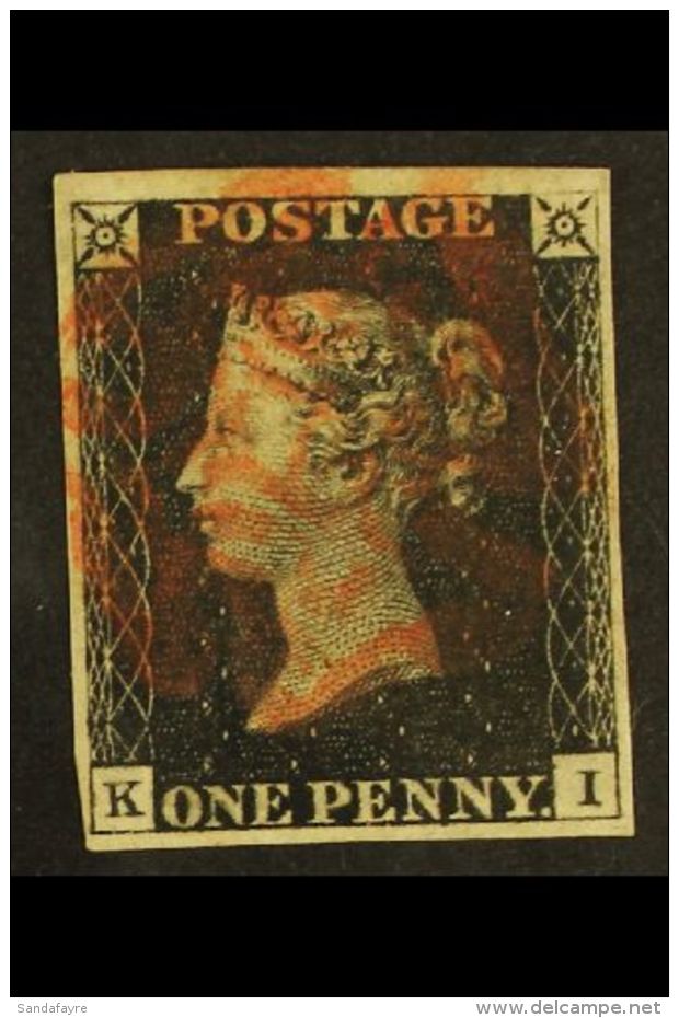 1840 1d Black, SG 2, Plate 1B, Four Clear Margins, Check Letters "K - I", Fine Used With Red Maltese Cross Cancel.... - Non Classés