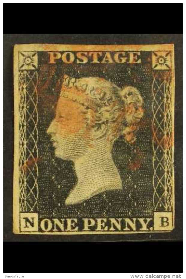 1840 1d Black, SG 2, Plate 4, "NB" Check Letters, Used With Red MC, Small To Good Margins, Just Touching At Lower... - Zonder Classificatie