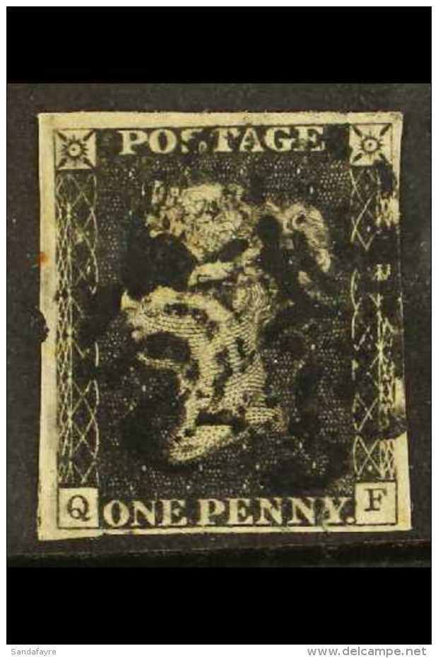 1840 1d Black 'QF' PLATE ELEVEN, SG 2, Used With 4 Margins &amp; Black MC Pmk, Small Thin In Margin At Left Clear... - Non Classés