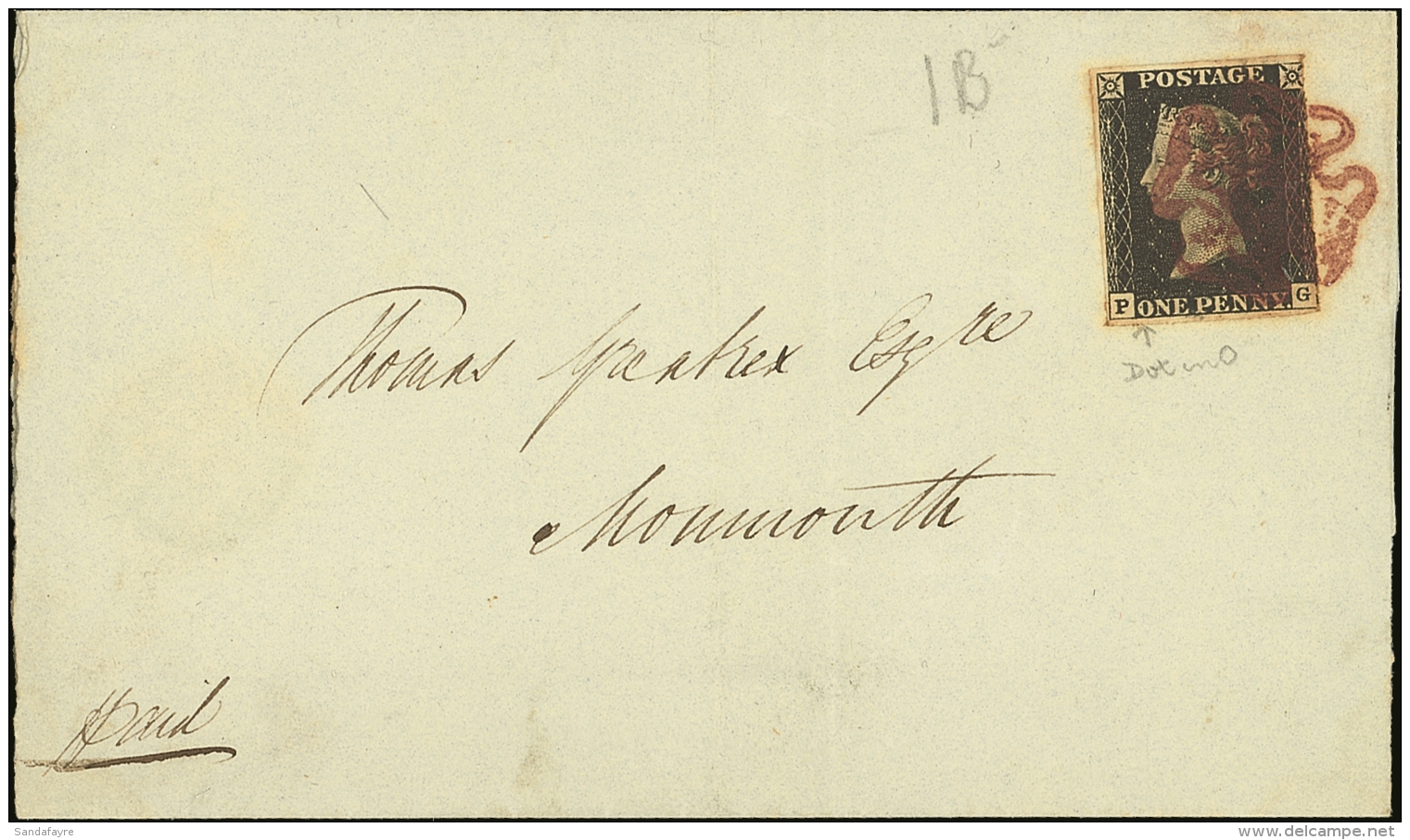 1840 1d Black "P G" Plate 1B, With Constant Variety, Dot In "O" Of "ONE" Used On Wrapper Tewkesbury To Monmouth,... - Zonder Classificatie