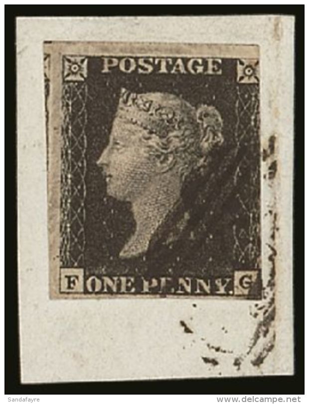 1840 1d Black 'FG' Plate 6 Tied To Large Neat Piece By Very Fine NUMERAL 1844 TYPE PMK In Black, SG 2k, With 3... - Unclassified