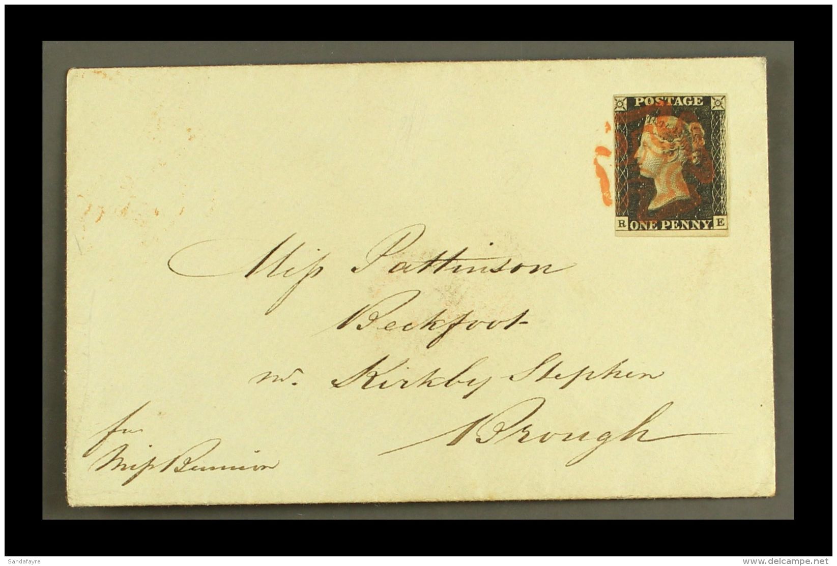 1840 (Aug 6) Cover To Brough Bearing A 3 Margin 1d Black "R-E" Tied By Light Red Maltese Cross Cancel. Pretty For... - Non Classés