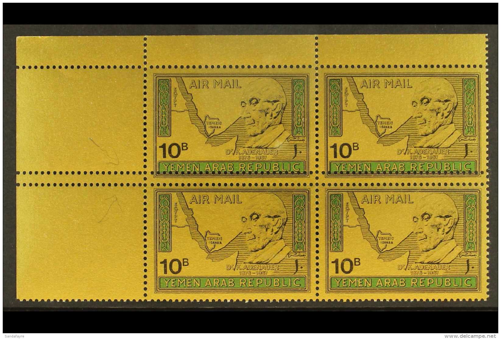 YEMEN ARAB REPUBLIC 1968 Air Adenauer Gold Papers Complete Set, Michel 719/21, Very Fine Never Hinged Mint Corner... - Yemen