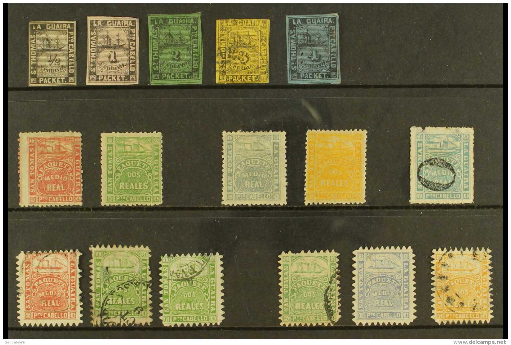 LA GUIARA LOCALS 1864-70 UNUSED &amp; USED COLLECTION. Includes 1864-69 Imperf Set Of All Values, The &frac12;c... - Venezuela