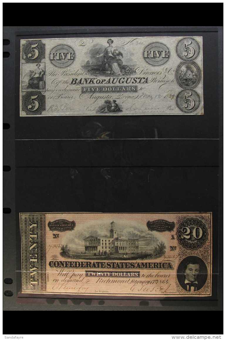 CONFEDERATE BANKNOTES 1839 BANK OF AUGUSTA $5, And 1864 CONFEDERATE STATES Of AMERICA $20, Both Fine Condition. (2... - Andere & Zonder Classificatie