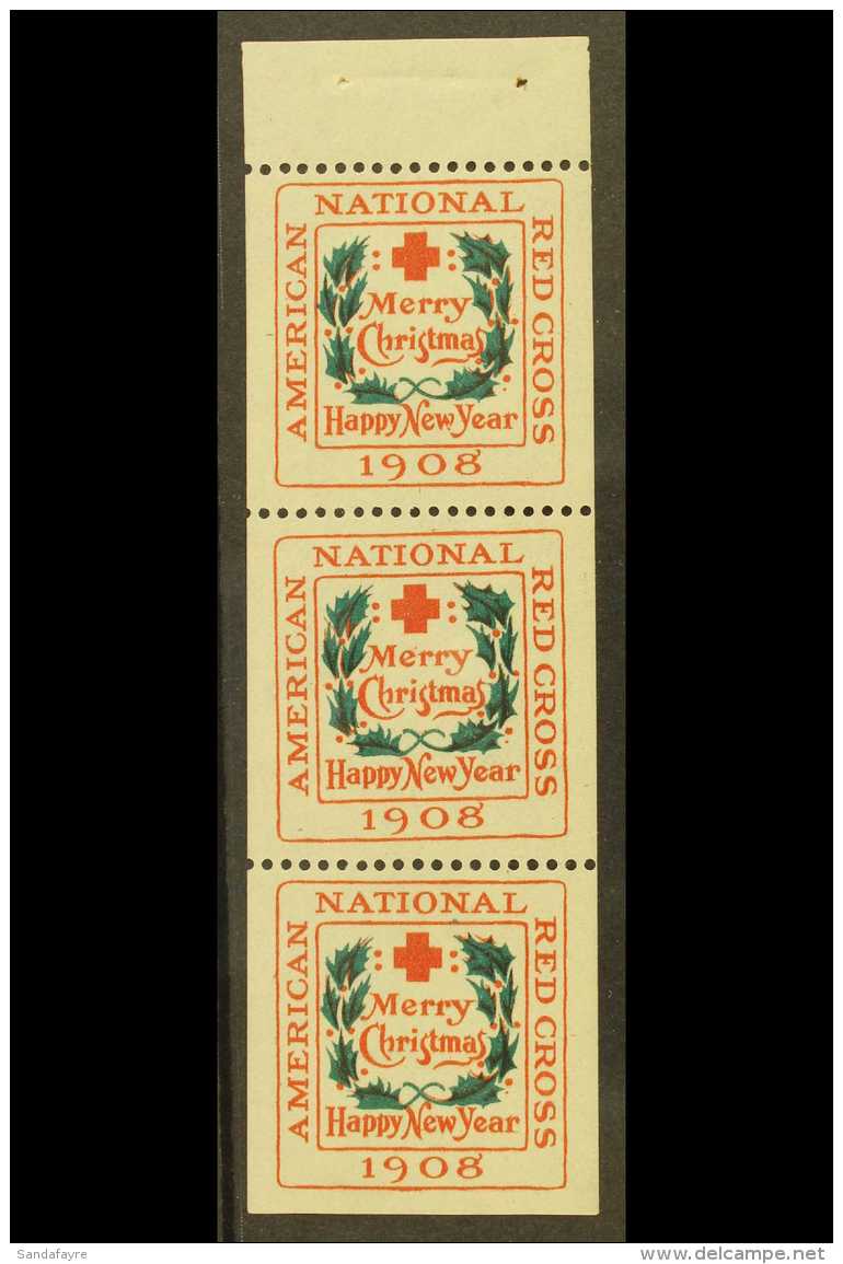 CHRISTMAS SEALS 1908 Type II Label Issued By American National Red Cross, Perf.12, BOOKLET PANE OF 3, Scott WX4b,... - Andere & Zonder Classificatie