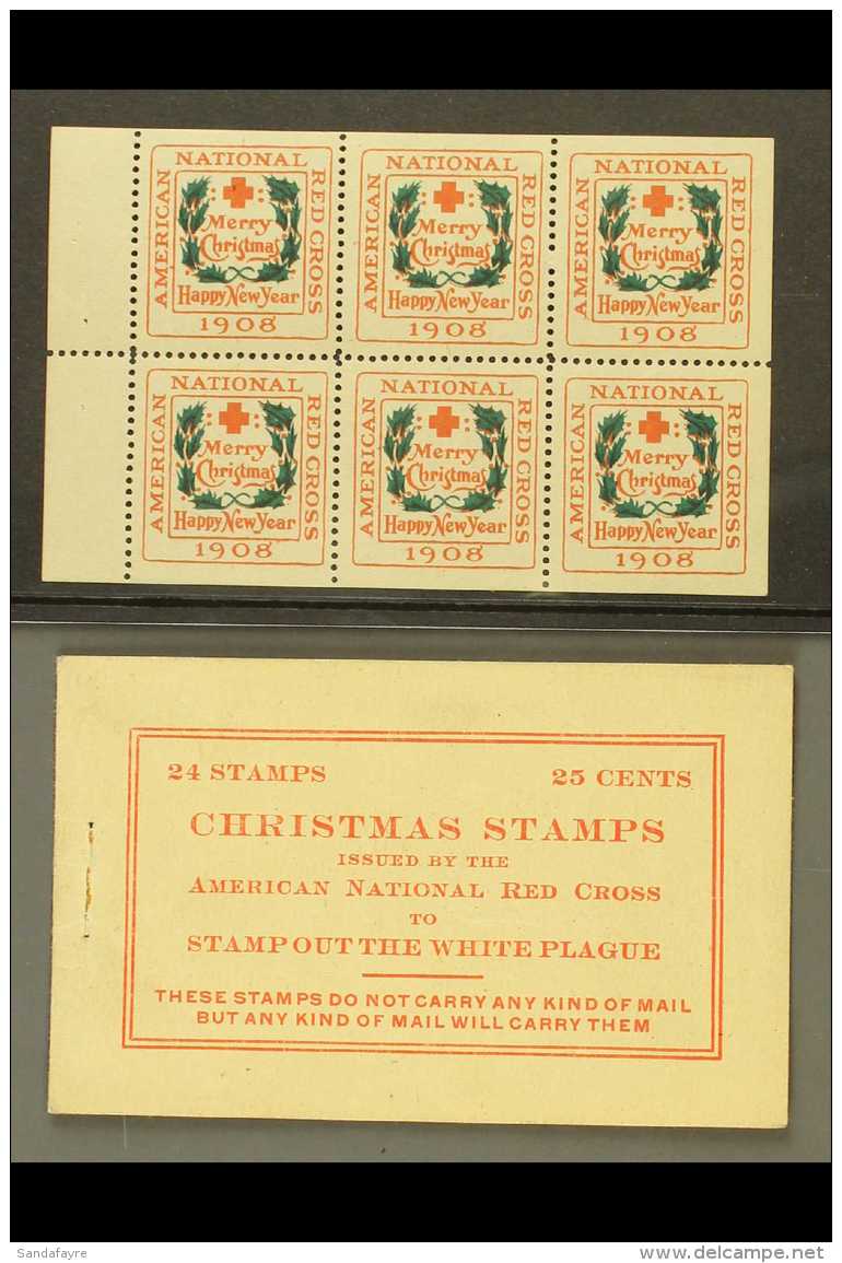 CHRISTMAS SEALS 1908 Type II Label Issued By American National Red Cross, Perf.12, BOOKLET PANE OF 6 With Original... - Autres & Non Classés