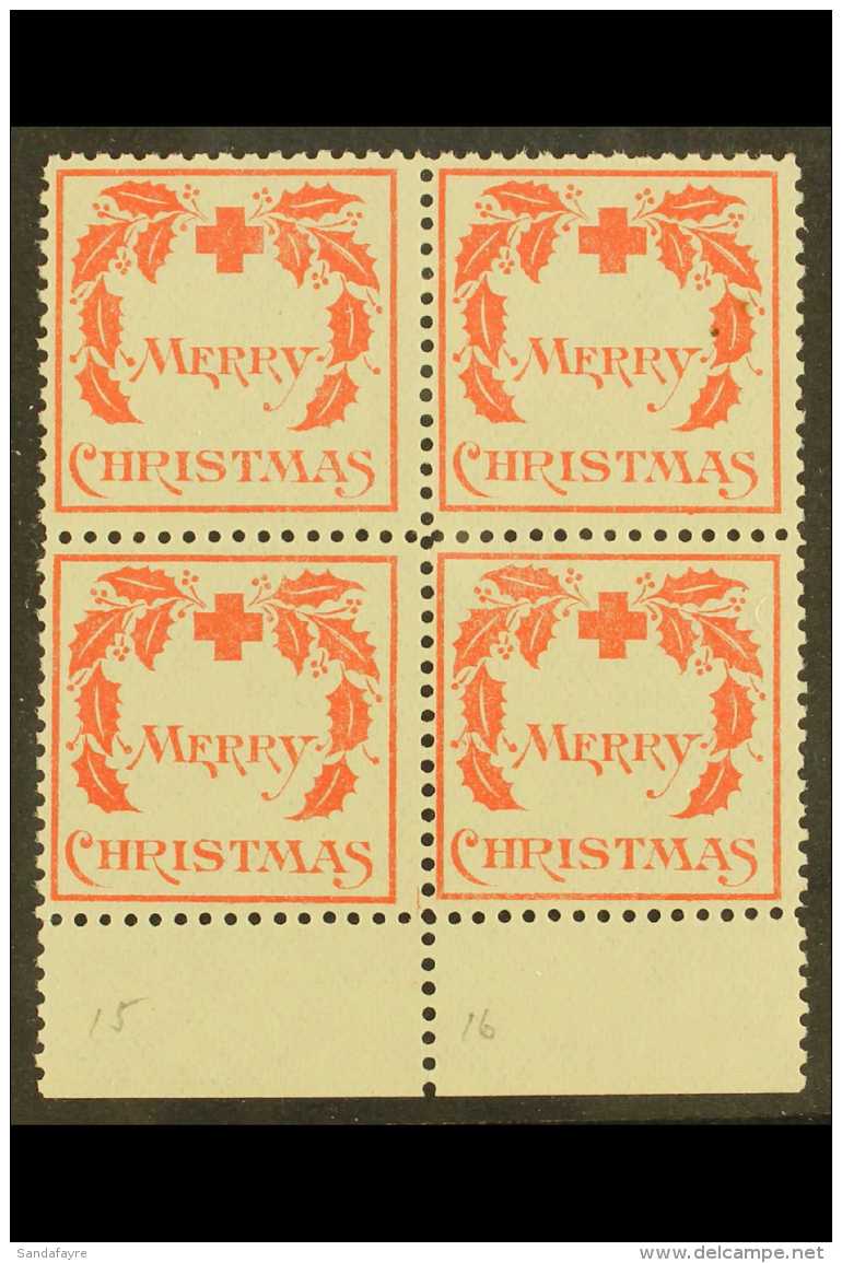 CHRISTMAS SEALS 1907 Type I "Merry Christmas" Only, Scott WX1, Never Hinged Mint Block Of 4 From Lower Margin. For... - Other & Unclassified