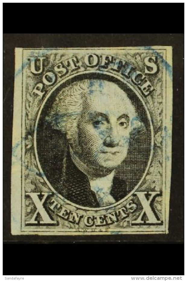 1847 10c Black Washington (SG 2, Sc 2), Very Fine Used With Light Blue Circular Datestamps And 4 Clear To Huge... - Other & Unclassified