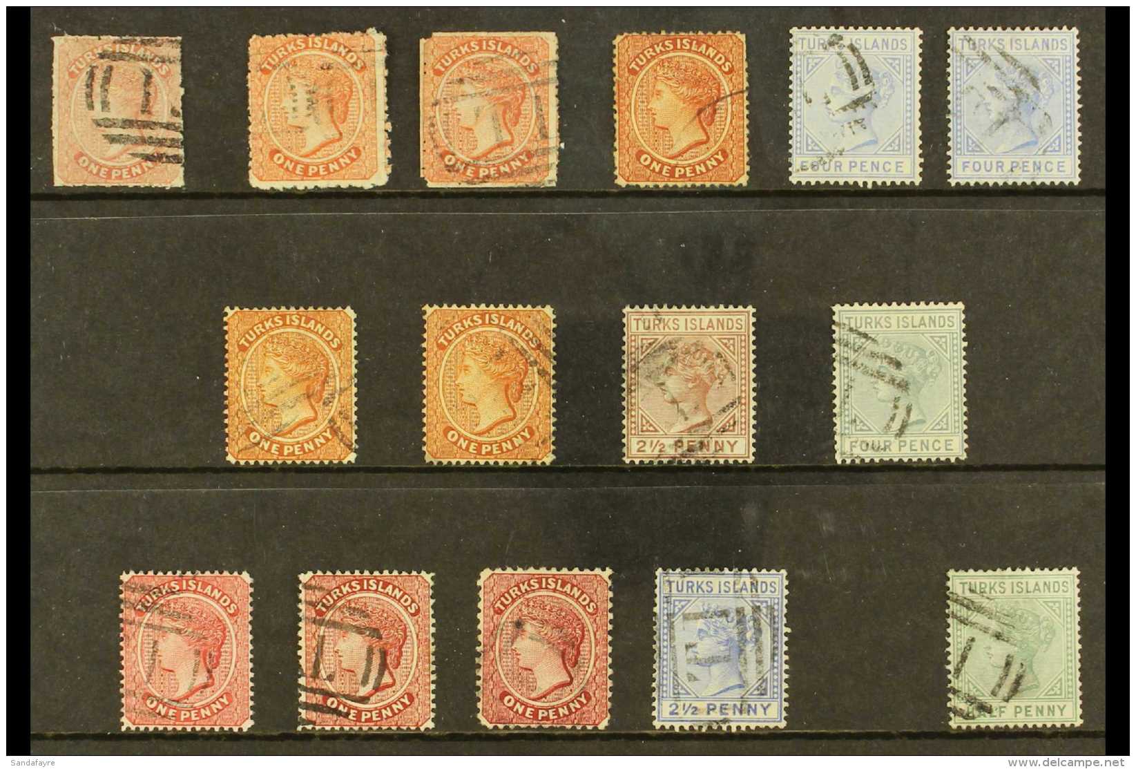 1867-93 FINE USED GROUP With 1867 1d No Wmk, 1873-79 1d X2 Shades, 1881 Wmk CC 1d, Plus 4d X2, 1882-85 Wmk CA 1d... - Turks & Caicos (I. Turques Et Caïques)