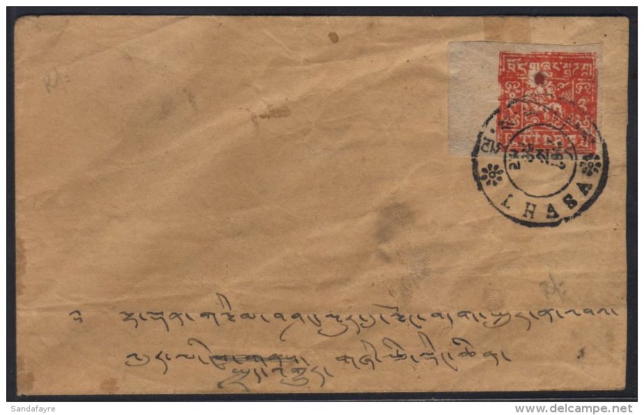 1933 1t Carmine Imperf, SG 11B, A Marginal Example On Native Cover Tied By Very Fine "LHASA" Circular Cancel.  For... - Tibet