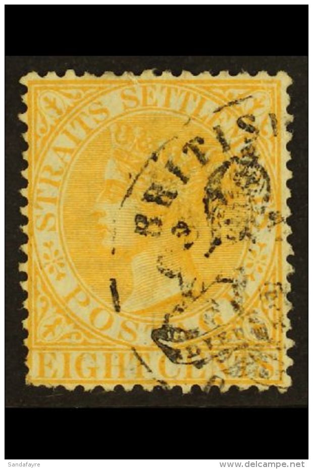 BRITISH P.O. IN SIAM 1882 Straits Settlements 8c Orange-yellow, Showing Part British Consulate Bangkok Cancel, SG... - Thaïlande