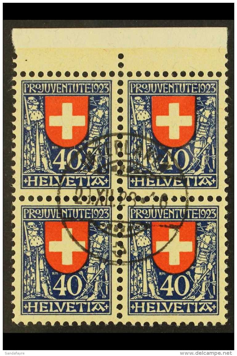 1923 40c (+10c) Pro Juventute (Mi 188, Zum 28), Upper Marginal BLOCK OF FOUR Very Fine Used With Central Cds. For... - Autres & Non Classés