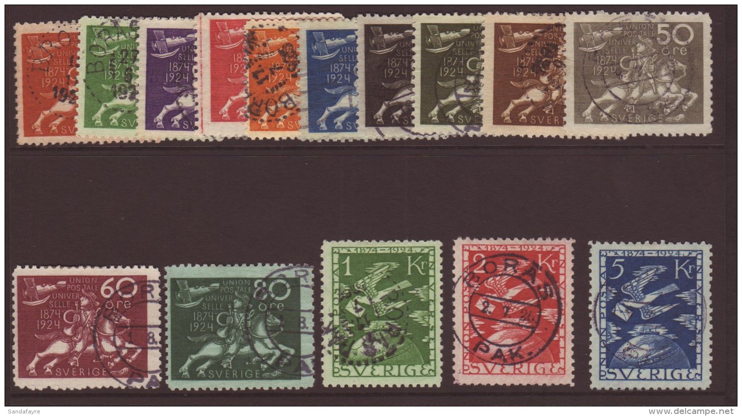 1924 UPU 50th Anniversary Complete Set (Facit 211/25, Mi 159/73, SG 161/75) Fine Cds Used. (15 Stamps) For More... - Andere & Zonder Classificatie