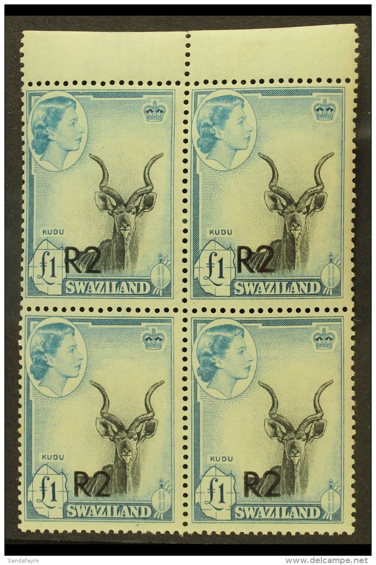 1961 R2 On &pound;1, Type II Surcharge At Bottom, TOP MARGINAL BLOCK OF 4, SG 77b, Lightly Toned Gum, Otherwise... - Swaziland (...-1967)