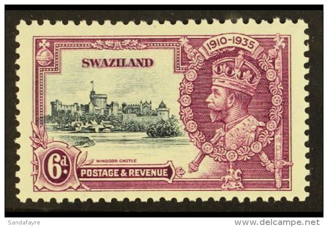 1935 6d Slate And Purple Silver Jubilee, Variety "Short Extra Flagstaff", SG 24b, Superb NHM. For More Images,... - Swaziland (...-1967)