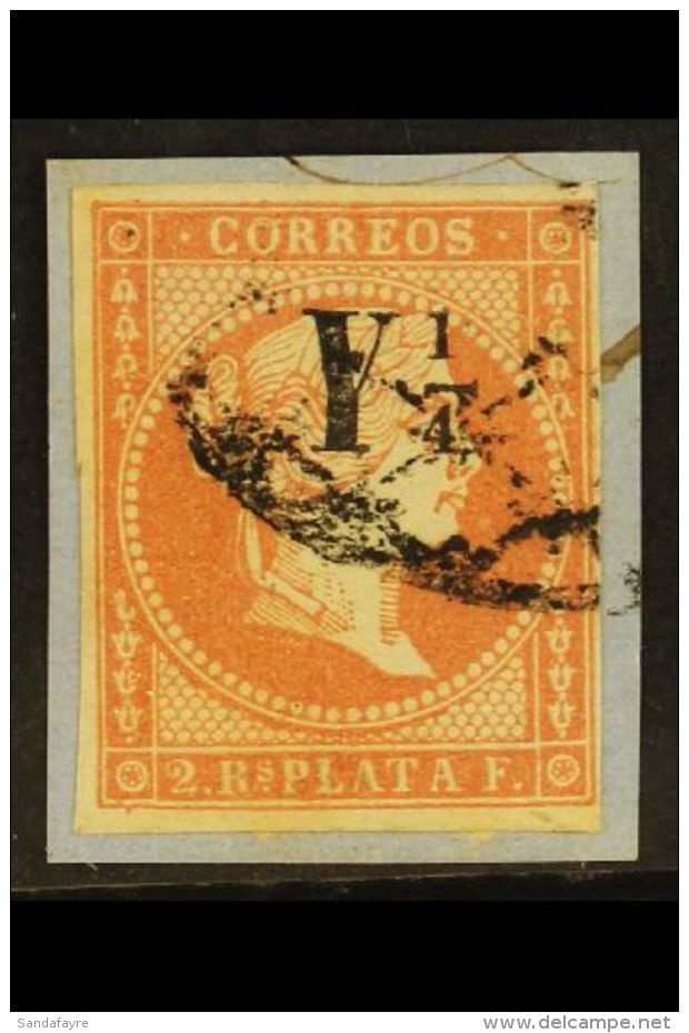 CUBA 1860 Y&frac14; On 2r Rose Red Surcharge Type C, Edifil 10c (SG 12), Fine Used On Small Piece, Four Margins,... - Other & Unclassified