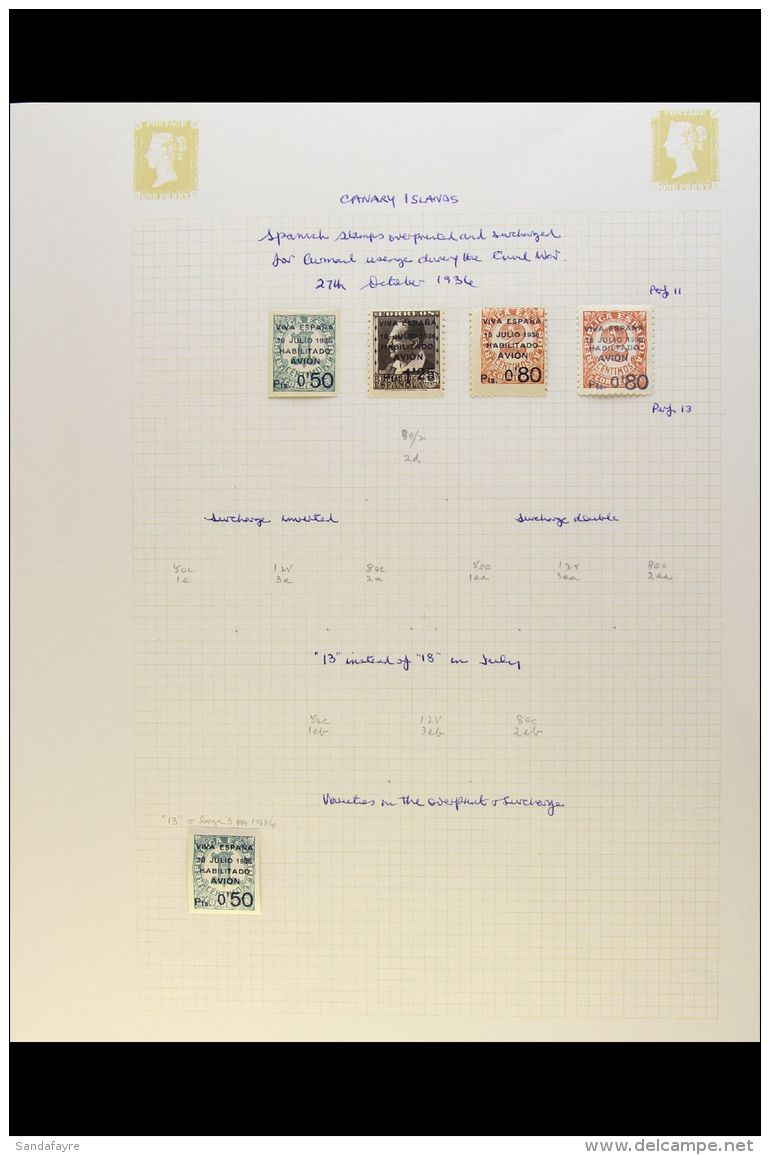 CIVIL WAR ISSUES - CANARY ISLANDS 1936 - 1938 Superb Mint And Used Collection With Some Covers Including 27th... - Autres & Non Classés