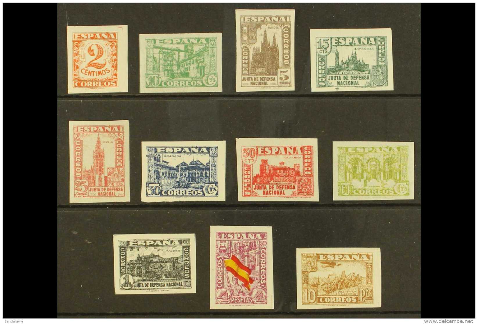 1936 Junta De Defensa Nacional Set Imperf, ED 803s/813s, Less Later 30c Rose 808As, Very Fine Mint. (11 Stamps)... - Autres & Non Classés