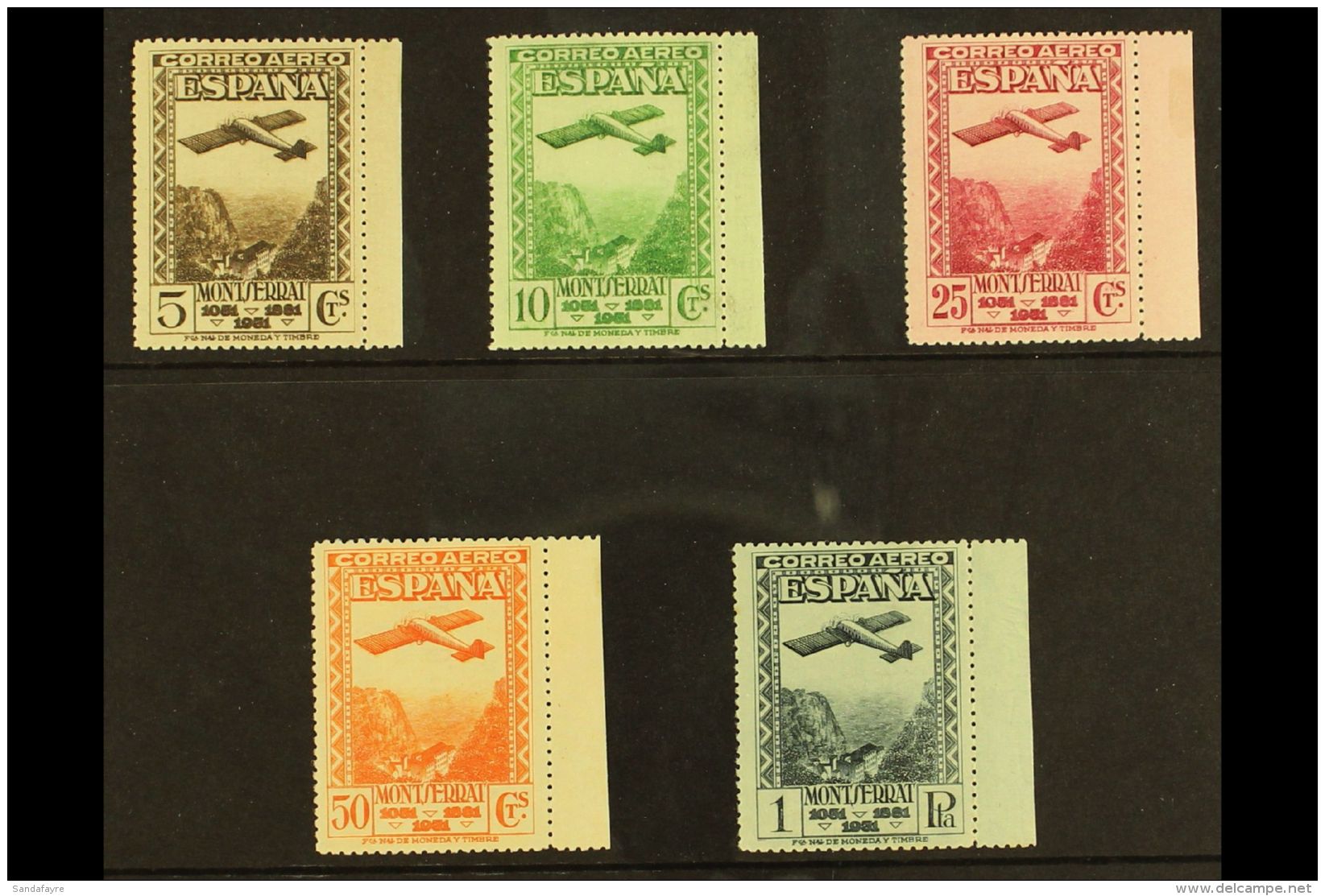 1931 Montserrat Monastery Air Set, Variety "A000,000" (Specimen), Ed 650N/654N, Superb Marginal Mint. (5 Stamps)... - Andere & Zonder Classificatie