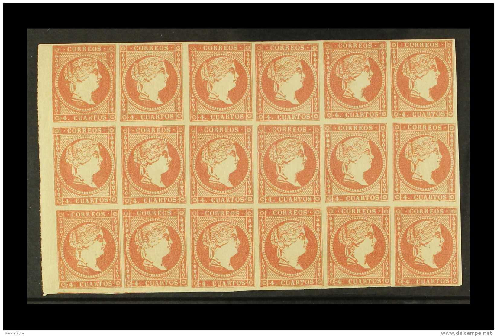 1856 4c Rose-red Thin Paper, SG 55, Michel 40, Fine Never Hinged Mint BLOCK Of 18, All Stamps With Four Margins,... - Other & Unclassified