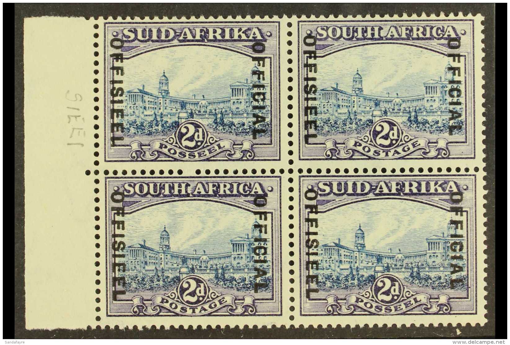 OFFICIAL 1939 2d Blue And Violet (20mm Between Lines Of Overprint), SG O23, Left Marginal BLOCK OF FOUR Very Fine... - Unclassified