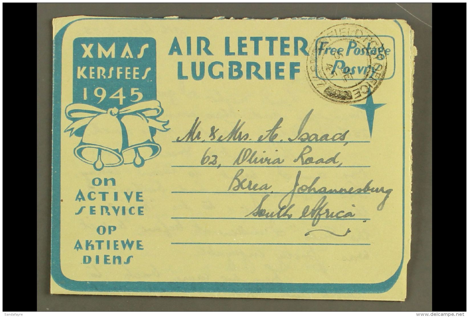 AEROGRAMME 1945 "Greetings From The North" Christmas Air Letter, Inscribed "Free Postage" For Serving Troops, 1979... - Unclassified